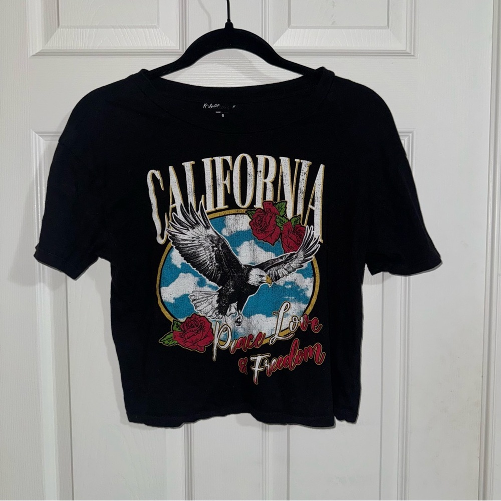 Rock & Rose California Eagle Graphic Tee Black Short‎ Sleeve Cropped Top Small